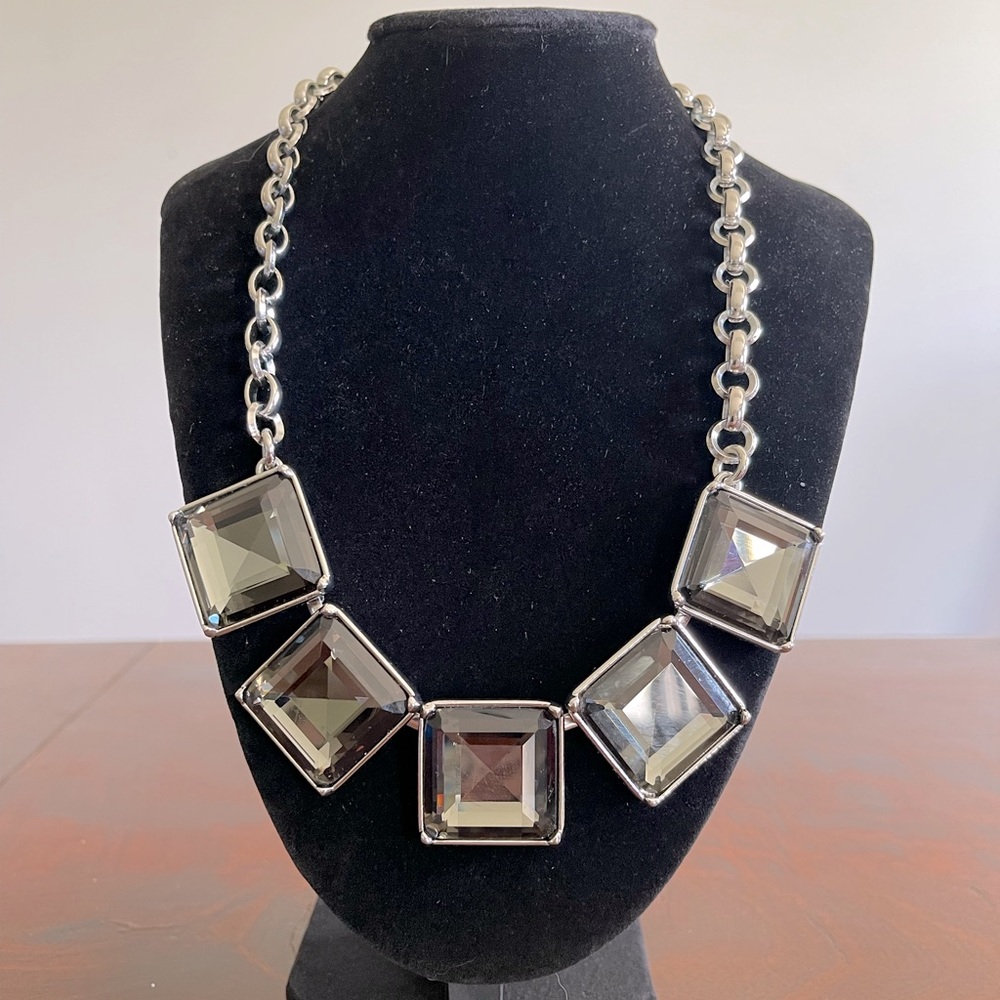 Banana Republic statement choker necklace grey crystal silver tone like new